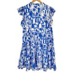 Sugar Lips Tropical Resort Print Mini Dress Blue White size 2X Cap Sleeves Tassel Photo 7
