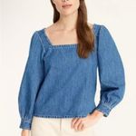 NWOT J.Crew Squareneck Denim Blouse Cottage Core Minimalist Parisian Style S Blue Size M Photo 1