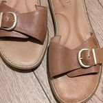 Born Womens 8 Brown Tan Leather Buckle Sandals Slip On Shoes Photo 2