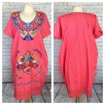 Mexican Embroidered Coral Floral Caftan Shift Oaxacan Peasant Boho Dress XL NWOT Orange Photo 3