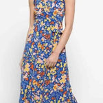 Market & Spruce Blue Sleeveless Floral Pattern V Neck Midi Length Wrap Dress 1X Photo 0