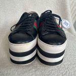 Gucci  Womens Leather Peggy‎ Signature Stripe Platform Sneakers Black Size 34 4 Photo 1