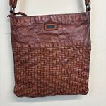 Spikes & Sparrow Brown Distressed Woven Leather Crossbody Bag Zip Top Photo 0
