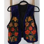 Vintage Blue Velvet Floral Embroidered Vest Women Large Unbranded Photo 0