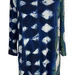 Clara Sun Woo Top Small Blue Green Gray Artsy Pattern Jersey Stretch 3/4 Sleeve Photo 0