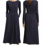 Boden Lucille Long Sleeve Jersey Midi Dress Navy Hunter Green Leaf Size 10 Long Blue Photo 1