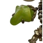Vintage Buddha Charm Bracelet Green Acrylic Charms Wagon Puller Gold Tone 6.5" Photo 1