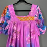 Handmade Muumuu Dress Vibrant Floral Puffed Sleeve Lily Midi Sequin Woven Detail Size M Photo 1