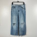 ZARA  Wide Leg Jeans Womens 8 Distressed Ripped Knee Light Wash High Rise Denim‎ Photo 1