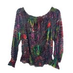 NYgard Sheer Velvet Burnout On/Off Shoulder Bishop Sleeve Tropical Floral Top XL Purple Photo 5