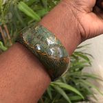 Rare Signed Jrene Rybicka Green brown peacock animal bangle bracelet boho hippie indie Great statement piece & for layering Photo 0