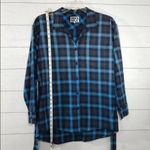 Pam & Gela Blue and Black Plaid Long Sleeve Shirt Size Small NWT Photo 93