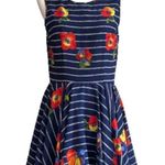 Maison Jules Dress Blue Red Floral Striped Sleeveless Skater Fit & Flare Medium Photo 11
