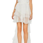 Mac Duggal Ieena for High Low Tiered Chiffon Gown White Size 6 Photo 0