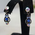 Silver Gunmetal Royal Blue Pendant Necklace and Earrings Set Photo 4