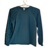 Garnet Hill Womans Top Size Large Eyelet Organic Cotton Sustainable Teal Hunter Photo 0