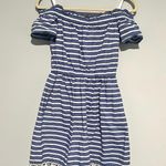 Eliza J Blue White Stripe Tassel Off The Shoulder Dress Photo 1