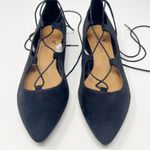 American Eagle Black Lace Up Pointed Toe Flats Size 6 Faux Suede Photo 2
