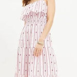 Loft Ruffle Poplin Red and White Stripe Summer Dress Size Large Photo 0