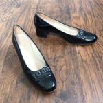 Salvatore Ferragamo • vintage black patent pumps heels block round toe chain Photo 0