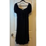 Blush Puff Sleeve Smocked Waist Maxi Dress Square Neck Tie Front Ruffle Hem XL Black Photo 1