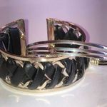 2 Silver Black Faux Leather Cuff Bracelets Photo 0