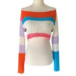Women's Crochet Knit Sweater Mesh Crop Top Orange Photo 4