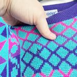 MEISTER Vintage Multicolored Bright Neon Printed Wool Blend Sweater FLAWED Small Photo 1