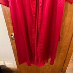 Natori  Red Long Robe With Black Lace At Shoulders On Sleeves Sexy Vintage Large Photo 9