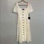 Lulus You're My Home White Eyelet Lace Button Front Tiered Midi Dress Medium NWT Photo 1