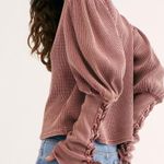 Free People Waffle Thermal Crew Medieval Lace Up Sleeves Pleated Shoulder XS Photo 5