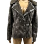 Monoreno  Faux Leather Fur Lined Moto Jacket Brown Gray Coat Womens Medium Photo 14