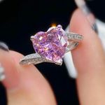 18K White Gold Plated Pink Gemstone Crystal Love Heart Ring for Women Photo 1