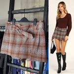 Free People Sage Rust Brown Plaid Micro Mini Skort Photo 0