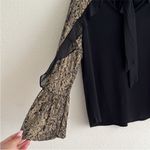 7th Avenue New York & Company Black Blouse Gold Lace Long Sleeves Neck Tie Large Multiple Photo 12