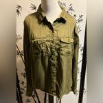 Iris Women’s Blouse Bottom Up Long Sleeve Pocket Green SZ L Photo 5