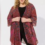 Torrid  Red Print Chiffon Gauze Hanky Hem Midi Kimono Sz.3 Photo 0