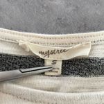 Mystree cap sleeve knee length cinch tie waist cream and gray stripes dress S Photo 4