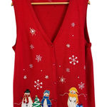 Boutique Vintage Sweater Vest Women Size 1X Christmas Festive Red Snowman Tree Holiday Photo 0