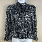 Scoop Ruffle Peplum Women’s Black White Polka Dot Long Sleeve Shirt Blouse Large Photo 0