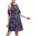 Anthropologie ANTHRO MAEVE ELIA NAVY MARINE MULTI COLD SHOULDER SHORT SLEEVE FLORAL DRESS 6 Photo 5