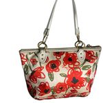 Coach POPPY Red and White Floral PRINT HALLIE Tote Photo 1