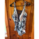 Tie Dye One Piece Swimsuit Criss Cross front Blue White Photo 1