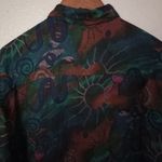 Punch Vintage L Silk Button Down Volcano Sun Pattern Top Blouse Turquoise Tan Green Size L Photo 4