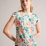 Ted Baker Sketchy Silk Magnolia Floral Sleeveless Blouse Round Neck Top Pink Size 6 Photo 0