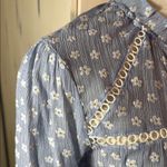 ZARA Blue and White Casual 3 Button and Lace Shirt with Daisy Print Photo 5