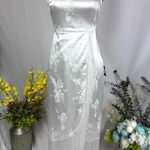 Lulus  On the Dance floor White Jacquard Fringe One-Shoulder Midi Dress XS Photo 0