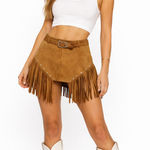 Forever 21 Womens Fringe Skirt Size Small Brown Faux Suede Coastal Cowgirl Western Mini Y2K Photo 0