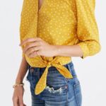 Madewell Wrap Top in Star Golden Yellow Scatter Print M Photo 5