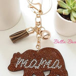 Mama Bear Felt Puffy Sparkling Tassel Keychain with Rhinestones / bag charm NEW Brown Photo 0